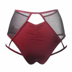 All Pole Wear Hamade Activewear High Waisted Mesh Garter Bottoms - Brick Red