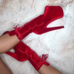 Shoes Hella Heels BabyDoll Velvet 8inch Boots - Bad Blood