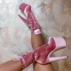 Hella Heels BabyDoll Velvet 8inch Boots - Downtown Doll Shoes