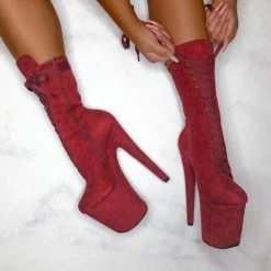 Hella Heels High BabyDoll 8inch Boots - Dark Red