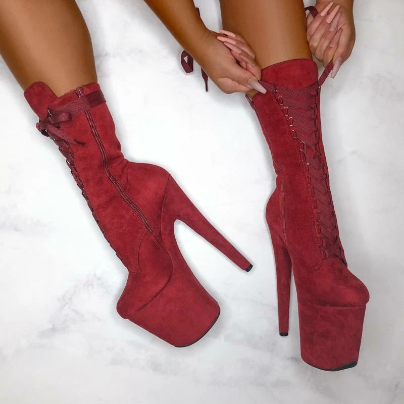 Hella Heels High BabyDoll 8inch Boots - Dark Red