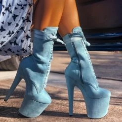 Shoes Hella Heels High BabyDoll 8inch Boots - Baby Blue