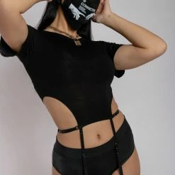 Creatures Of XIX Baddies Garter T-Shirt - Black Plus Size Pole Wear