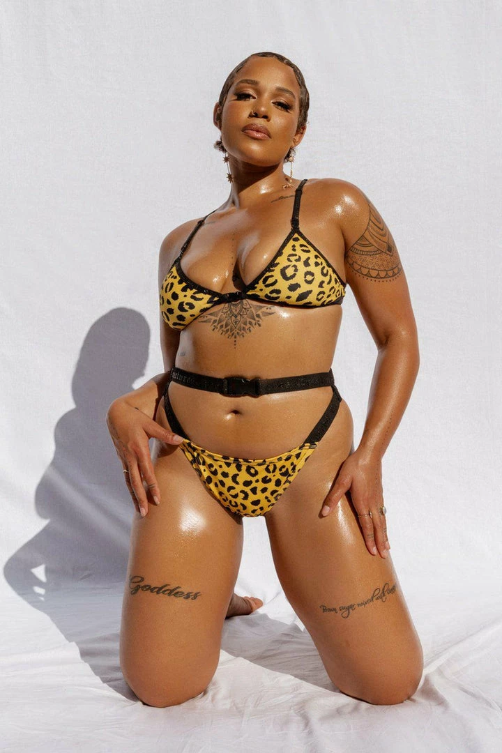 Creatures Of XIX Buckle Up Bottoms - Yellow Leopard All Pole Wear