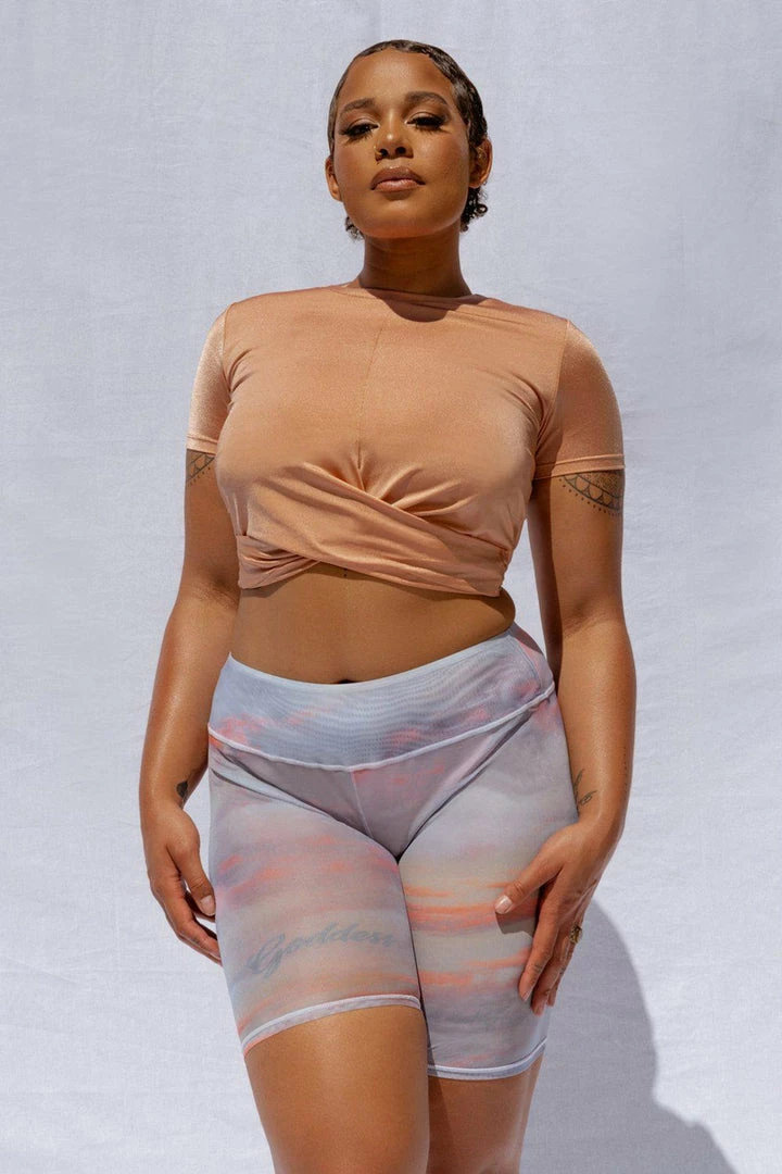 All Pole Wear Creatures Of XIX Heavenly Mesh Biker Shorts - Summer Skies