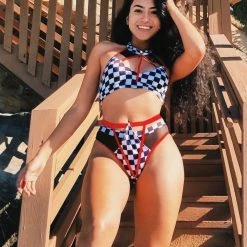 Hamade Activewear Halter Neck Top - Checkered Print All Pole Wear