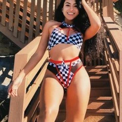 All Pole Wear Hamade Activewear Strappy High Waisted Bottoms - Checkered Print