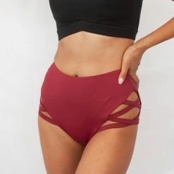 Lunalae High Waist Cross Section Shorts - Wine