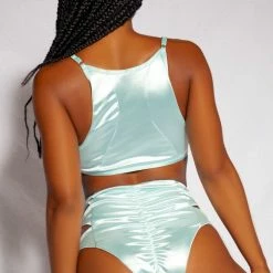 All Pole Wear Creatures Of XIX Aphrodite High Waist Bottoms - Baby Blue Satin