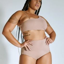 Creatures Of XIX LuxLounge One Shoulder Illusion Top - Taupe All Pole Wear