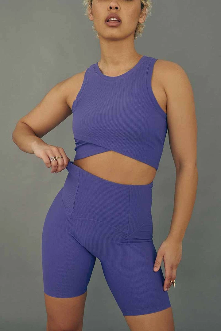 All Pole Wear Creatures Of XIX Move It Ribbed Corset Biker Shorts - Violet Dusk