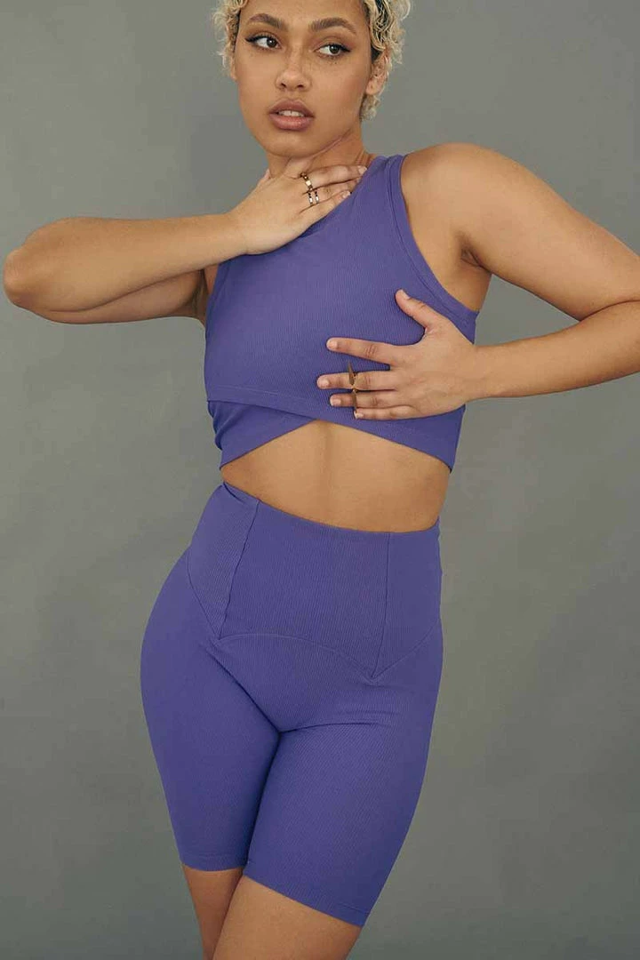 All Pole Wear Creatures Of XIX Move It Ribbed Corset Biker Shorts - Violet Dusk