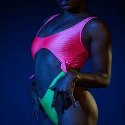 Rolling Malandra Bodysuit - Ribbed Neon Pink/Green