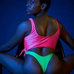 Rolling Malandra Bodysuit - Ribbed Neon Pink/Green