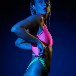 Rolling Malandra Bodysuit - Ribbed Neon Pink/Green