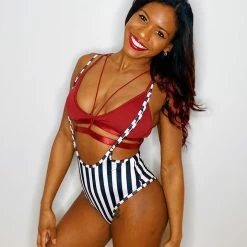 Hamade Activewear High Waisted Sling Bottoms - Black And White Striped