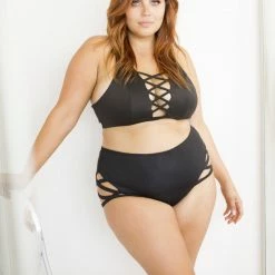 Lunalae High Waist Cross Section Shorts - Black