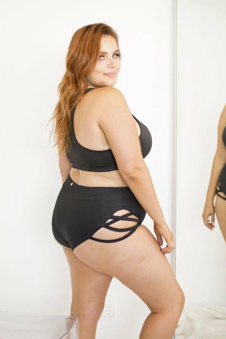 Lunalae High Waist Cross Section Shorts - Black