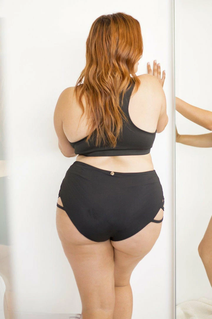 Lunalae High Waist Cross Section Shorts - Black