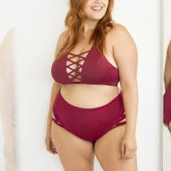 Lunalae High Waist Cross Section Shorts - Wine