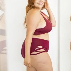 Lunalae High Waist Cross Section Shorts - Wine