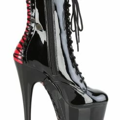 Pleaser USA Adore-1020FH 7inch Pleaser Boots - Black/Red Corset