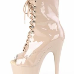 Shoes Pleaser USA Adore-1021 7inch Pleaser Peep Toe Boots - Patent Beige