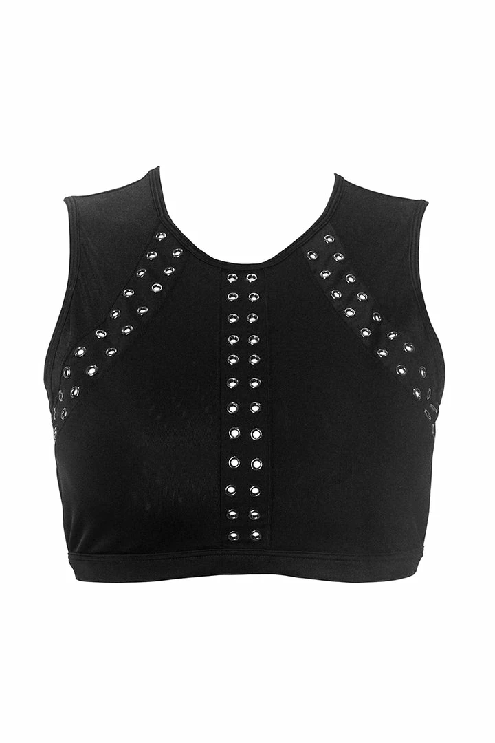 Hamade Activewear Eyelet High Neck Top - Black