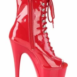 Pleaser USA Adore-1021 7inch Pleaser Peep Toe Boots - Patent Red