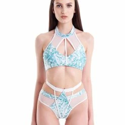 Hamade Activewear Halter Neck Top - Aqua Snake