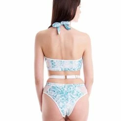 All Pole Wear Hamade Activewear Strappy High Waisted Bottoms - Aqua Snake