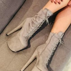 Hella Heels BabyDoll 8inch Boots - Light Grey