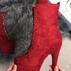 Hella Heels BabyDoll 7inch Boots - Dark Red Shoes