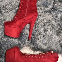 Hella Heels BabyDoll 7inch Boots - Dark Red Shoes