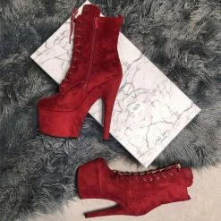 Hella Heels BabyDoll 7inch Boots - Dark Red Shoes