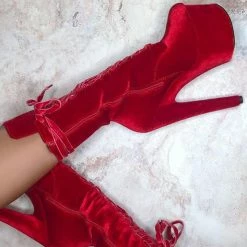 Shoes Hella Heels BabyDoll Velvet 7inch Boots - Bad Blood