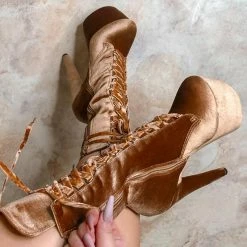 Hella Heels BabyDoll Velvet 7inch Boots - Moonshine Shoes