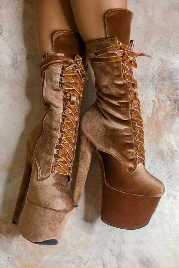 Hella Heels BabyDoll Velvet 7inch Boots - Moonshine Shoes