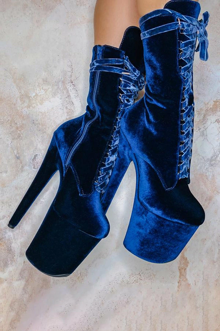 Hella Heels BabyDoll Velvet 8inch Boots - Old Money