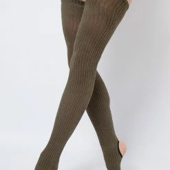 Accessories Rolling Cotton Original Thigh High Leg Warmers With Stirrups - Dark Green (2 Sizes)