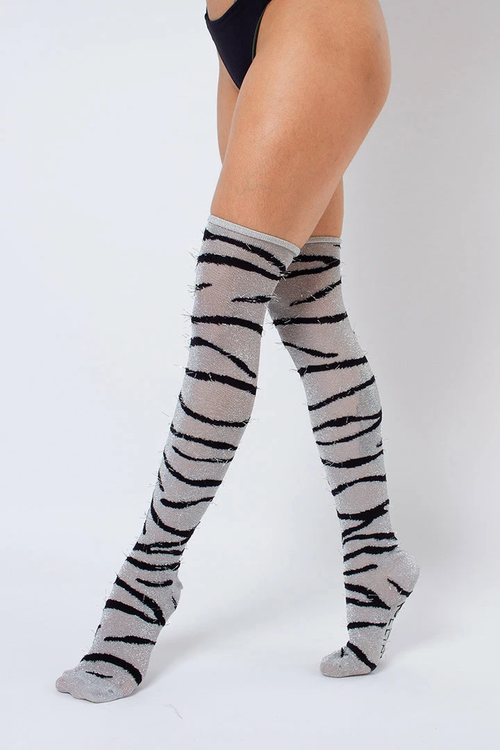 Accessories Rolling Over The Knee Socks - Lurex Zebra (3 Sizes Available)