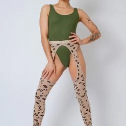 Rolling Peek-a-boo Tights - Beige Leopard (3 Sizes Available)