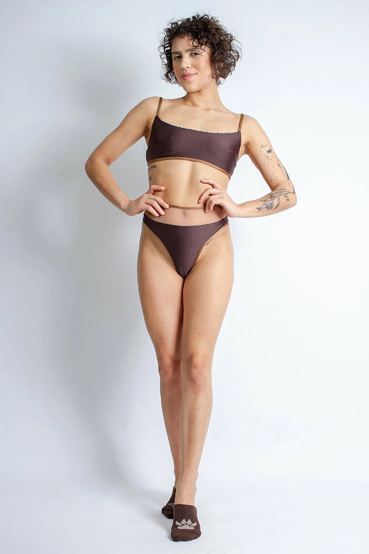 All Pole Wear Rolling Vento Reversible Selva Top - Beige Leopard/Chocolate