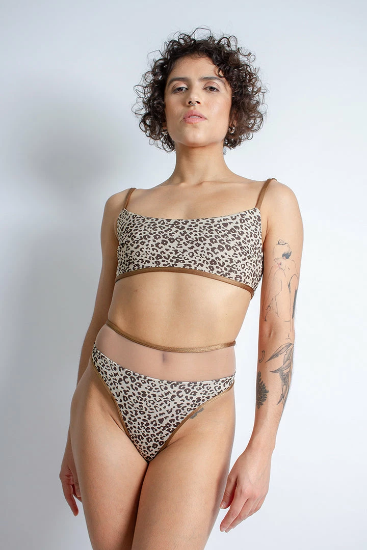 All Pole Wear Rolling Vento Reversible Selva Top - Beige Leopard/Chocolate