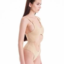 All Pole Wear Hamade Activewear Cut Out Bodysuit - Beige