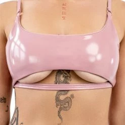 All Pole Wear Naughty Thoughts Sinner Vinyl Underboob Top - Pink