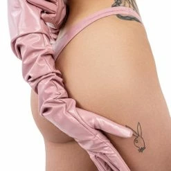 Naughty Thoughts Sinner Vinyl Opera Gloves - Pink