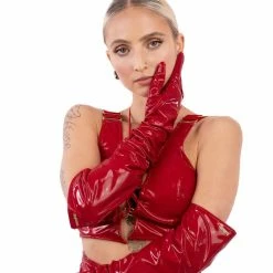 Naughty Thoughts Sinner Vinyl Opera Gloves - Red