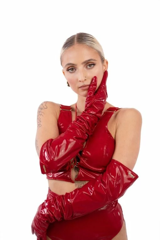 Naughty Thoughts Sinner Vinyl Opera Gloves - Red
