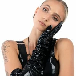 Naughty Thoughts Sinner Vinyl Opera Gloves - Black